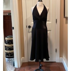 JONES NEW YORK DRESS 14 Black Satin Midi Cocktail Dress Fit and Flair NWT